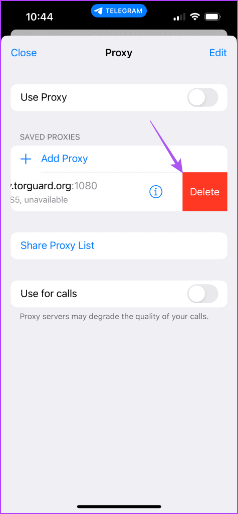从 Telegram iPhone 删除代理